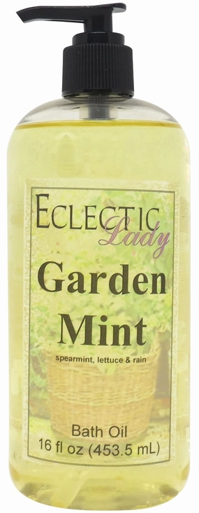 Garden Mint Bath Oil by Eclectic Lady - Scented Bath Oil - Relaxing & Moisturizing Bathing Oil - Fragrance Body Oil For Dry & Rough Sensitive Skin - Body Daily Nourishing Shower Oil (16 oz)