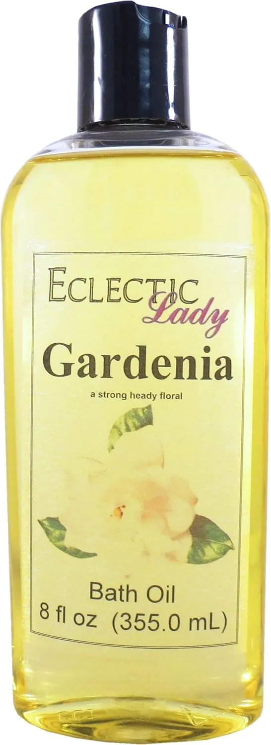 Gardenia Bath Oil by Eclectic Lady - Scented Bath Oil - Relaxing & Moisturizing Bathing Oil - Fragrance Body Oil For Dry & Rough Sensitive Skin - Body Daily Nourishing Shower Oil (8 oz)