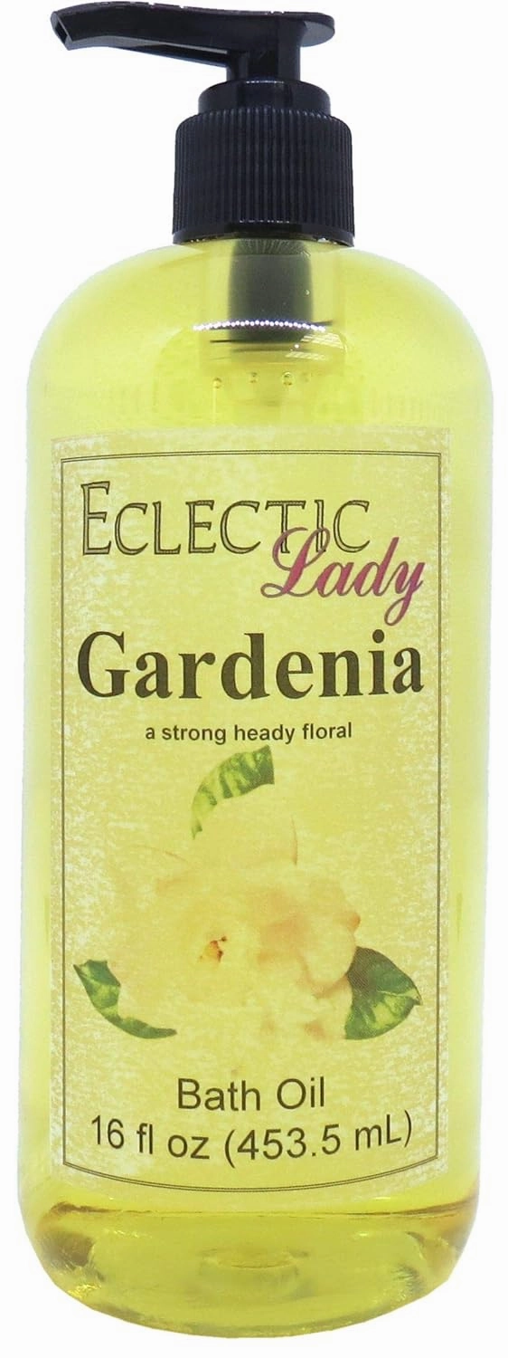 Gardenia Bath Oil by Eclectic Lady - Scented Bath Oil - Relaxing & Moisturizing Bathing Oil - Fragrance Body Oil For Dry & Rough Sensitive Skin - Body Daily Nourishing Shower Oil (16 oz)
