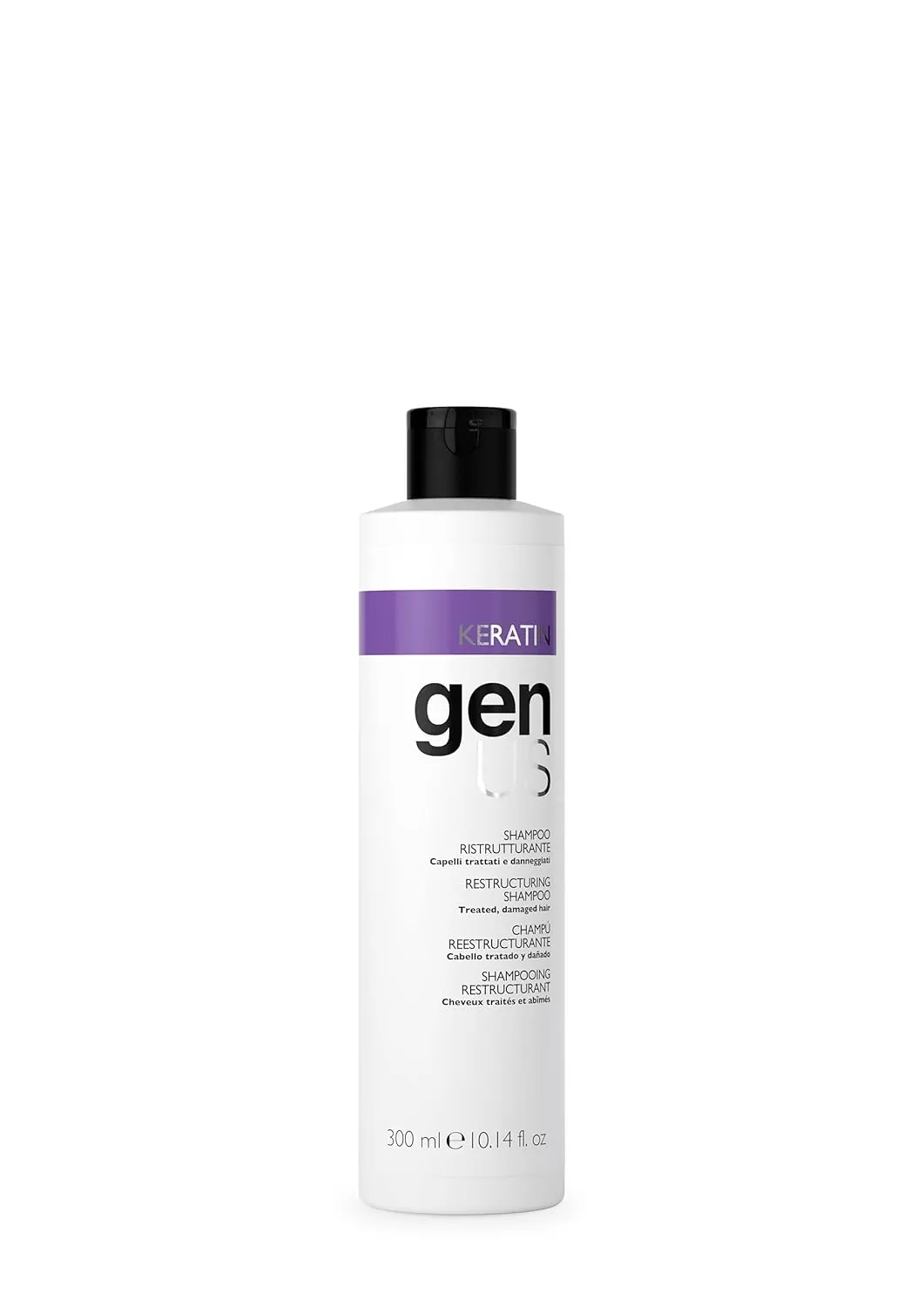 Genus Keratin Restructuring Shampoo - Enriched with Silk Proteins, Caviar and Collagen, Bestows Brilliance & Strength, Frizz Control, Suitable for Treated & Damaged Hair Types - 300ml
