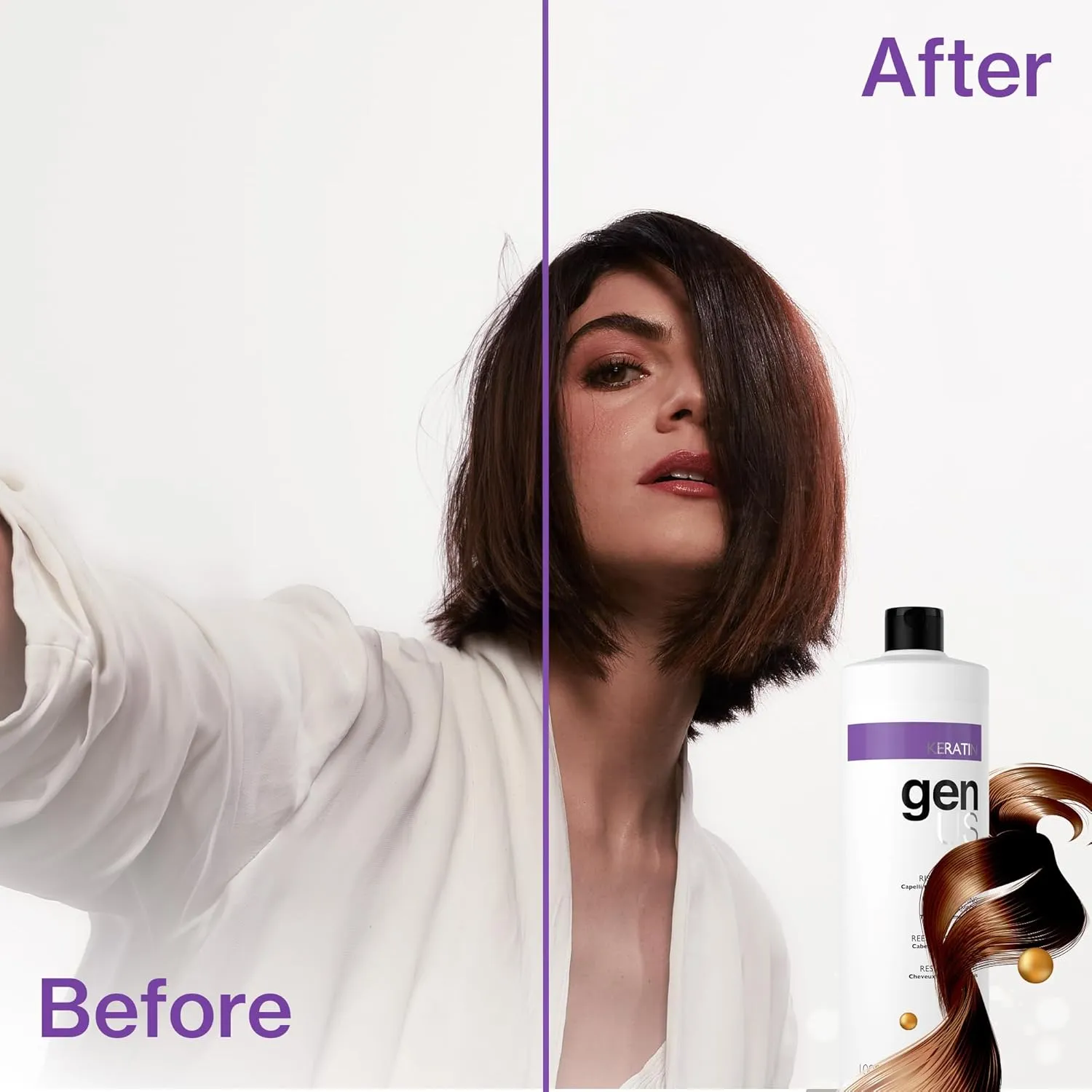 Genus Keratin Restructuring Shampoo - Enriched with Silk Proteins, Caviar and Collagen, Bestows Brilliance & Strength, Frizz Control, Suitable for Treated & Damaged Hair Types - 300ml