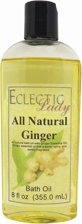 Ginger Bath Oil by Eclectic Lady - Scented Bath Oil - Relaxing & Moisturizing Bathing Oil - Fragrance Body Oil for Dry & Rough Sensitive Skin - Body Daily Nourishing Shower Oil (8 oz)