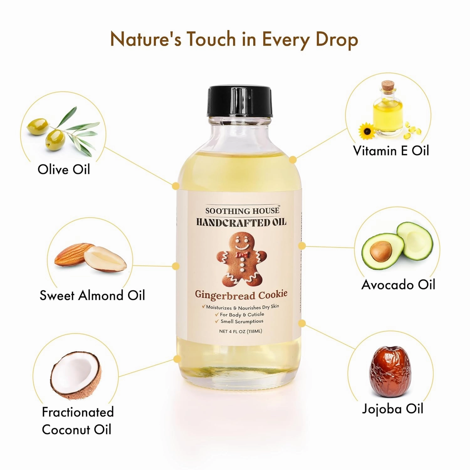 Gingerbread Cookie Body Oil: Moisturizing Body Oil for Soft, Glowing Skin with Almond & Jojoba Oil (4 fl oz)
