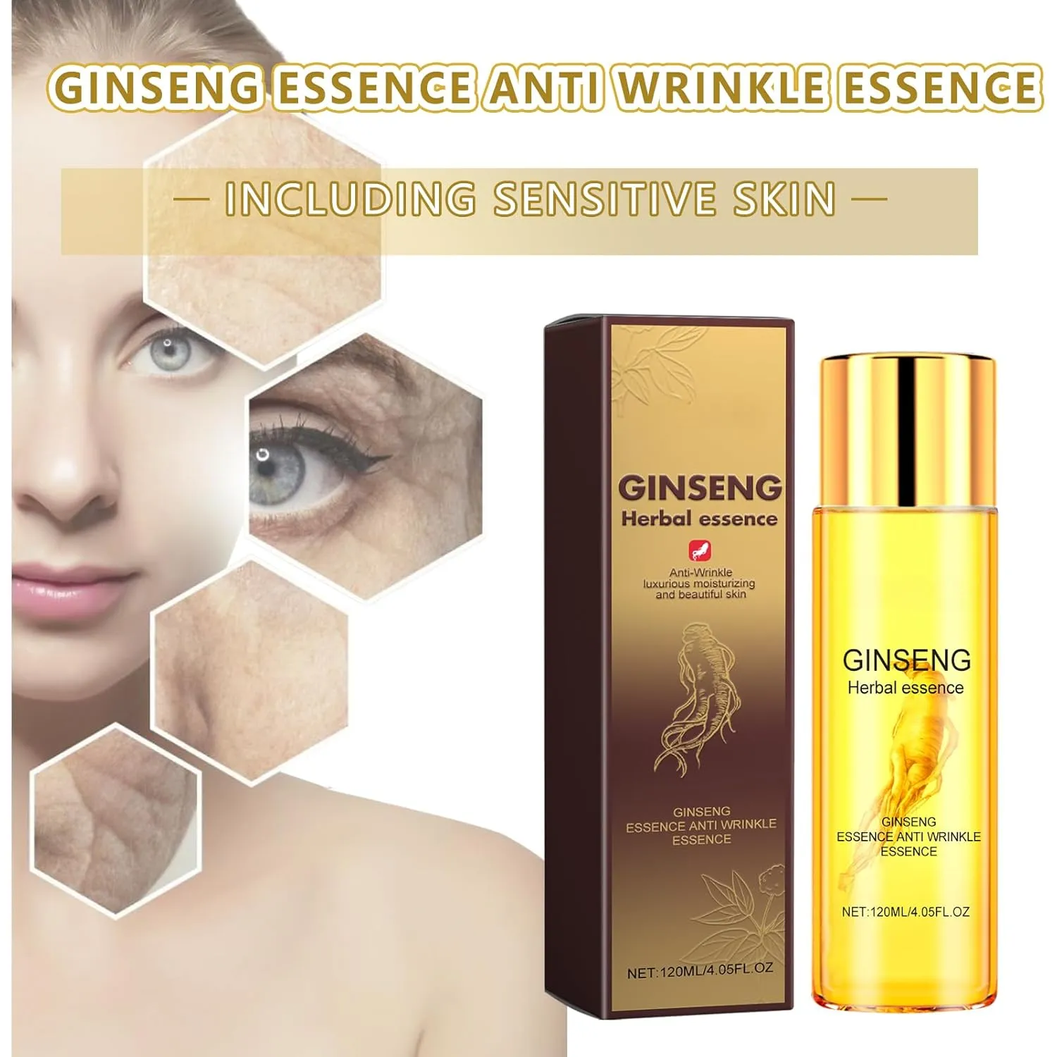 Ginseng Essence, Ginseng Essence Anti Wrinkle Essence, Rejuvenating Facial Serum, Reduces Fine Lines & Wrinkles With Natural Ginseng Extract for All Skin Types (B-2PCS)
