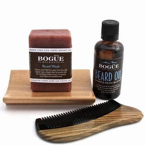 Goat Milk Soap-Beard Grooming Giftset- BOGUE Chiefs Peak Blend Beard Wash 4oz & Oil 2oz Clean & Defrizz w Avocado, Argan, Vitamin E & Pumpkinseed oils. Soothing Cedarwood & Rosemary for Beard & Skin