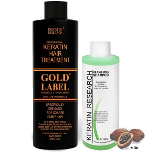 GOLD LABEL Keratin Hair Straightening Blowout Treatment for All Hair Types Colors and Conditions Long Lasting Straightening Eliminates Frizz and Repairs Damaged Dry Hair (8oz 4oz Kit GL)