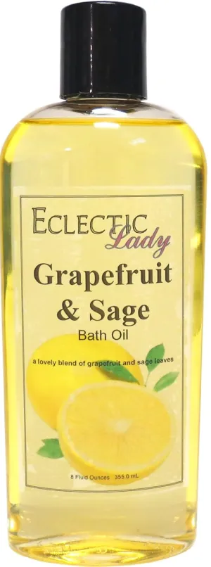 Grapefruit and Sage Bath Oil by Eclectic Lady - Scented Bath Oil - Relaxing & Moisturizing Bathing Oil - Fragrance Body Oil for Dry & Rough Sensitive Skin - Body Daily Nourishing Shower Oil (8 oz)