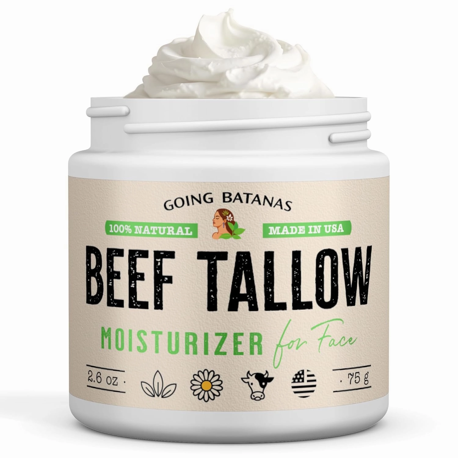Grass Fed Beef Tallow for Face & Skin (2.6oz) - Hand Made Whipped Tallow Face & Body Moisturizer - Made in USA