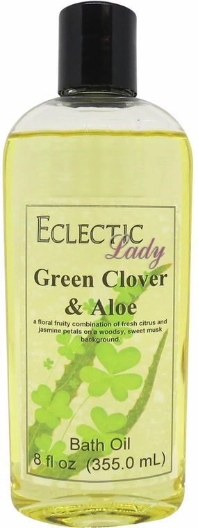 Green Clover And Aloe Bath Oil by Eclectic Lady - Scented Bath Oil - Relaxing & Moisturizing Bathing Oil - Fragrance Body Oil For Dry & Rough Sensitive Skin - Body Daily Nourishing Shower Oil (8 oz)