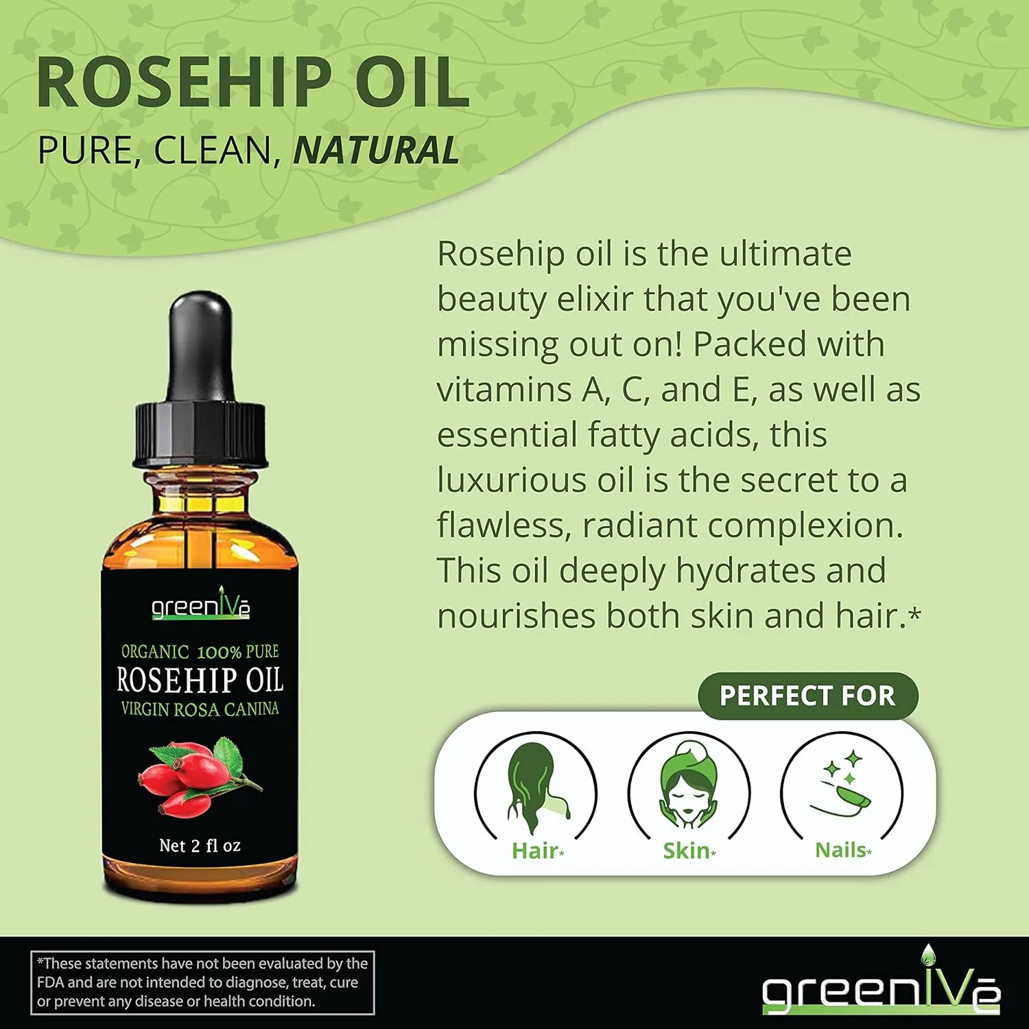 GreenIVe Rosehip Oil Rosa Canina 100% Pure Cold Pressed Virgin Oil Exclusively on Amazon (128 Fl Oz (1 Gallon))