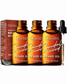 Gya Labs Sandalwood Beard Oil for Men Growth - 100% Pure Natural Beard Growth Oil for Men with Organic Argan & Jojoba - Moisturizes, Softens & Strengthens (1 Fl Oz x 3)
