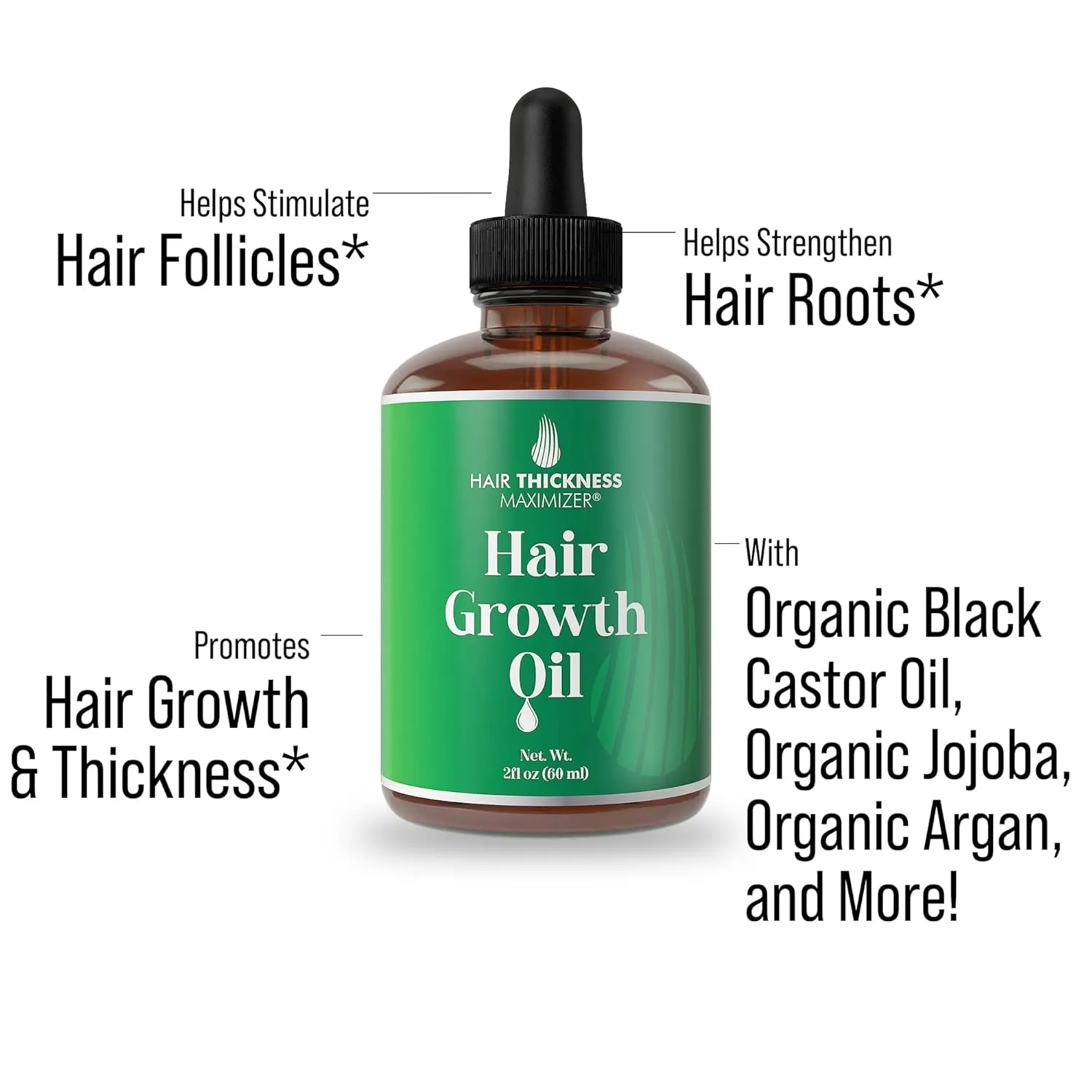 Hair Thickening and Moisturizing Serum - Vegan Scalp Treatment Oil for Women, Men with Dry, Frizzy, Weak Hair and Hair Loss. Peppermint, Wild Black Castor Oil, Unscented 2oz