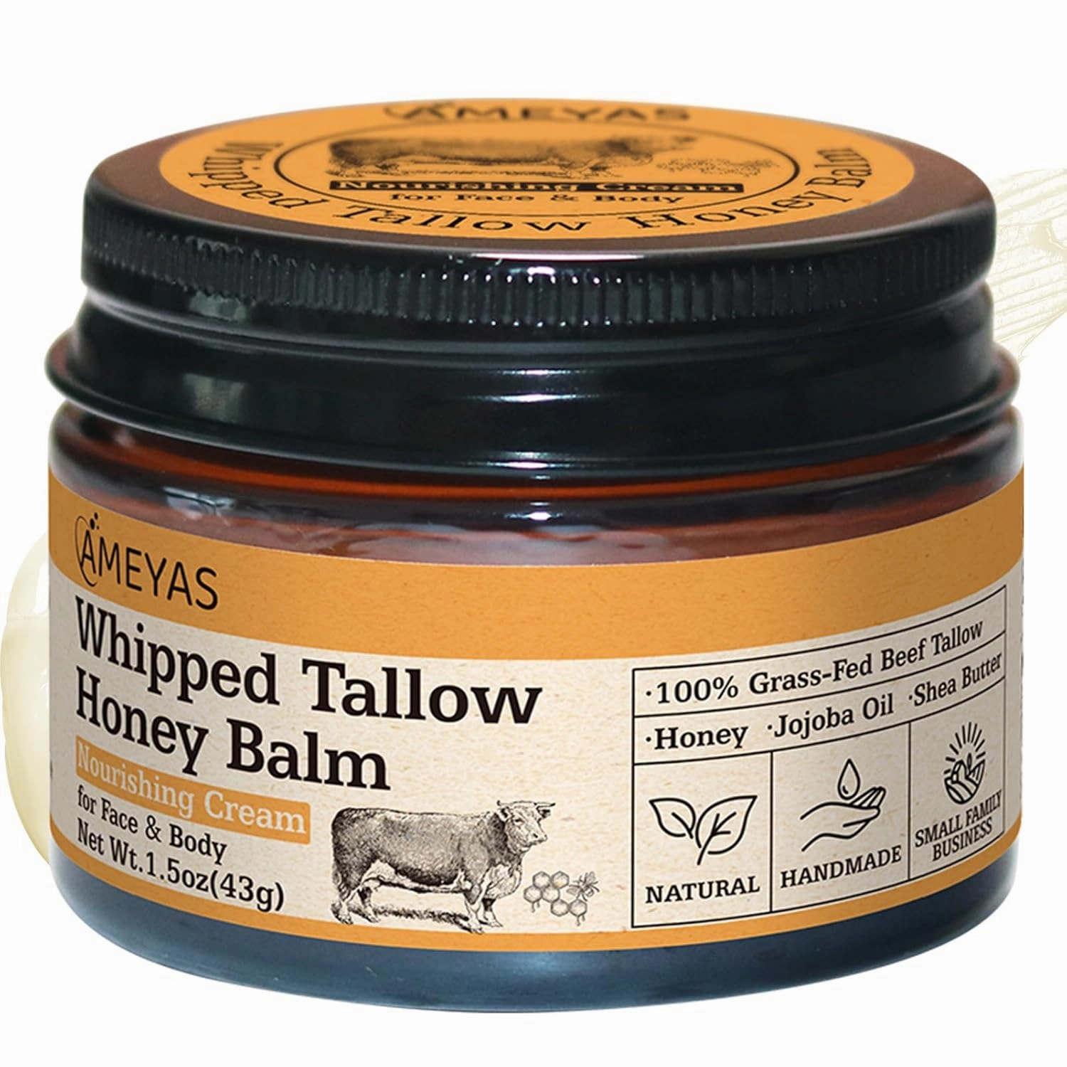 Handmade Whipped Tallow Balm with Shea Butter - 100% Grass Fed Beef Tallow for Skin Care Face Body - Whipped Moisturizer for Sensitive Skin for Eczema Rosacea Baby 1.5 oz
