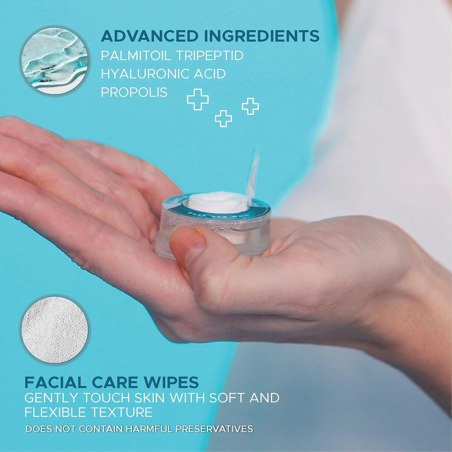 Handy Towel Anti-Aging Facial Care Wipes, Purifying Nourishing Face Care Wipes, Hyaluronic Acid Reducing Wrinkles Skin Care Towelettes, Facial Pores Clansing Moisturizing Hydrating Wipes, 8 Count