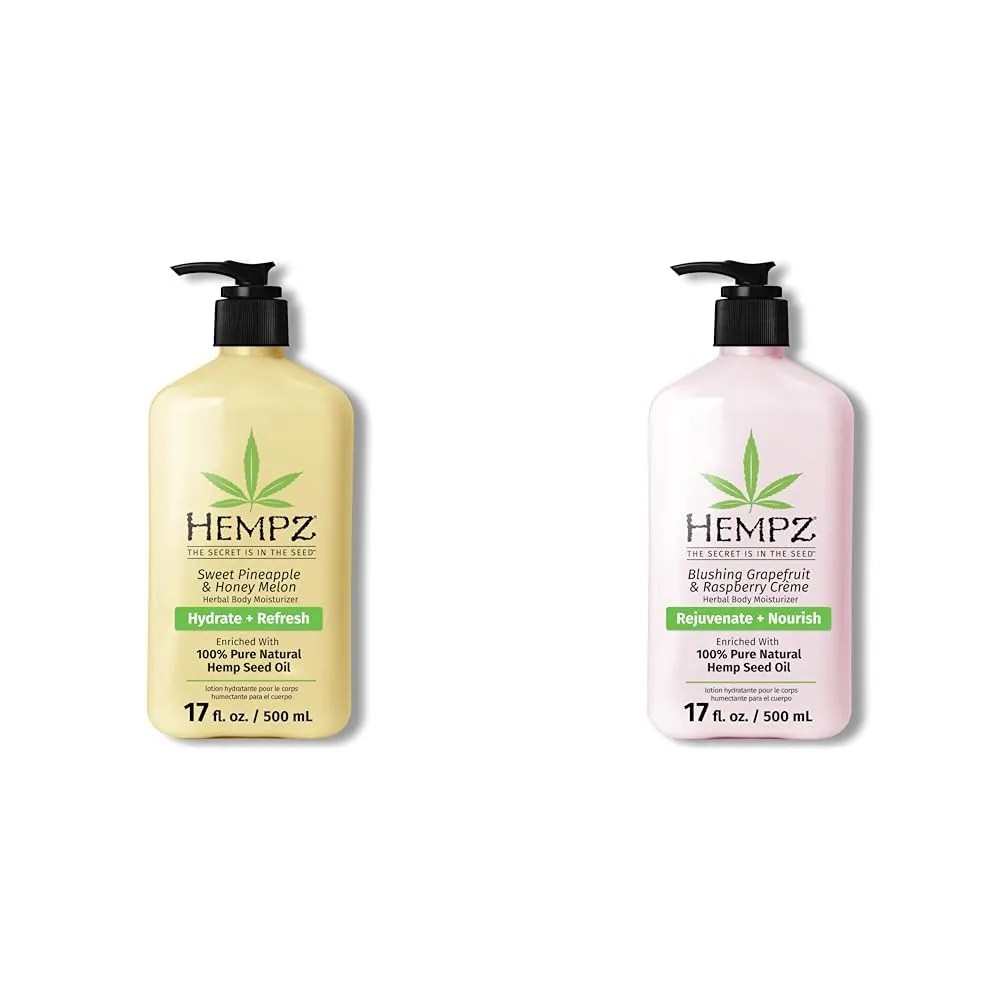 Hempz Body Lotions - Sweet Pineapple and Honey Melon 17oz & Grapefruit and Raspberry Crème Daily Moisturizing Creams