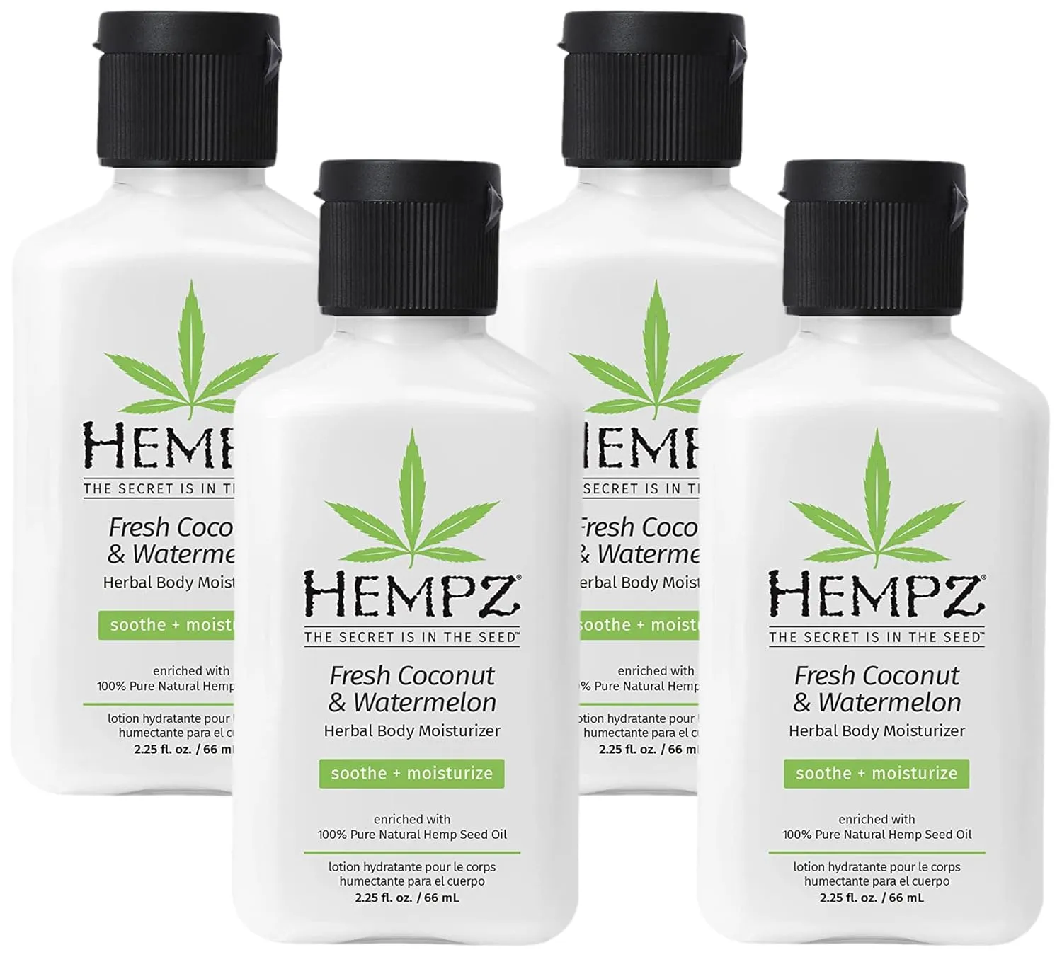 Hempz Herbal Body Moisturizer, Pearl White, Fresh Coconut/Watermelon, 2.25 Ounce (Pack of 4)