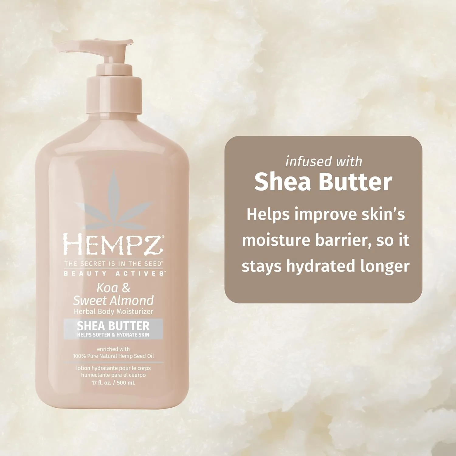 Hempz Smoothing Herbal, Koa & Sweet Almond Body Moisturizer, 17 Fl Oz (Pack of 1), Pink