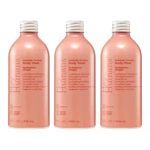 Hey Humans Rosewater Ginger Moisturizing Body Wash with Natural Ingredients & Jojoba Oil | Clean, Vegan, Sulfate Free Bath & Body Wash for Women | Recyclable Bottle, 14 fl. oz. - Pack of 3