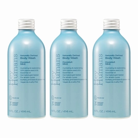 Hey Humans Coconut Mint Moisturizing Body Wash with Natural Ingredients & Jojoba Oil | Clean, Vegan, Sulfate Free Bath & Body Wash for Women & Men | Recyclable Bottle, 14 fl. oz. - Pack of 3