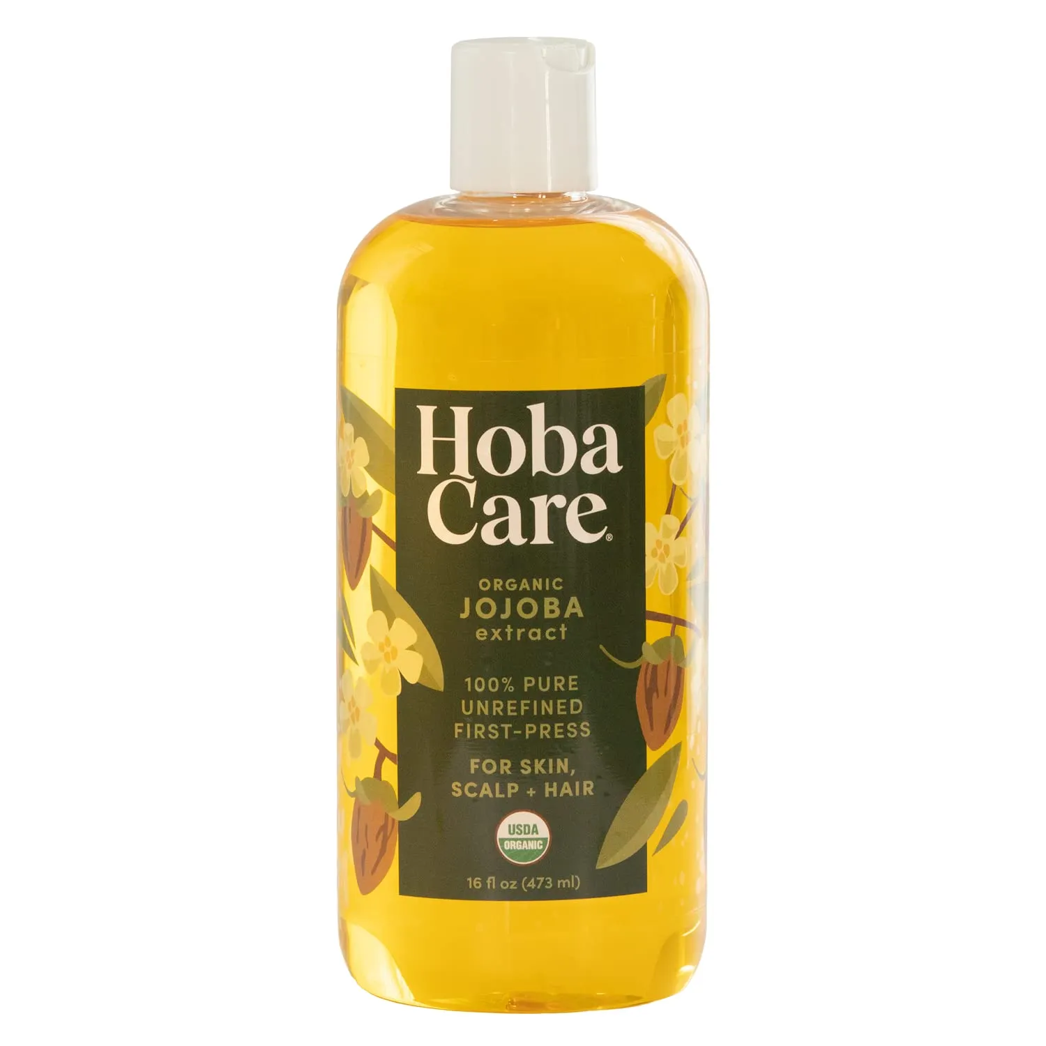 HobaCare Organic Jojoba Oil - 100% Pure, Unrefined Jojoba Oil for Skin & Nails - Moisturizing Body Oil & Face Moisturizer for Dry Skin - Natural Jojoba Oil for Hair & Beard Care (16 fl oz)