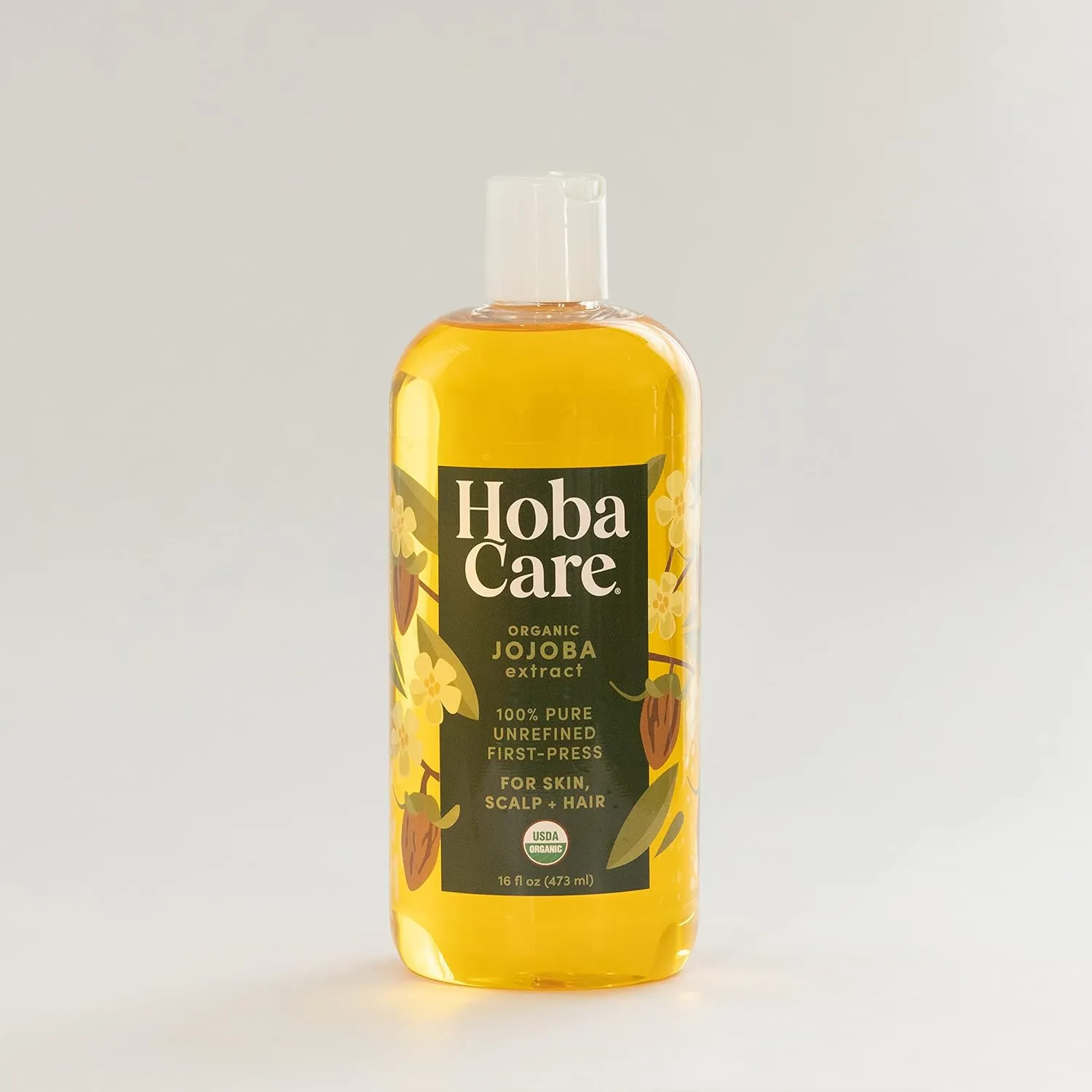 HobaCare Organic Jojoba Oil - 100% Pure, Unrefined Jojoba Oil for Skin & Nails - Moisturizing Body Oil & Face Moisturizer for Dry Skin - Natural Jojoba Oil for Hair & Beard Care (16 fl oz)