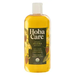 HobaCare Organic Jojoba Oil - 100% Pure, Unrefined Jojoba Oil for Skin & Nails - Moisturizing Body Oil & Face Moisturizer for Dry Skin - Natural Jojoba Oil for Hair & Beard Care (16 fl oz)
