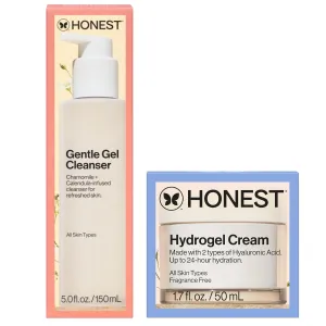Honest Beauty Gentle Gel Everyday Face Cleanser   Moisturizing Hydrogel Cream Bundle | Vegan   Safe for Sensitve Skin | 5 fl oz, 1.7 fl oz