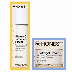 Honest Beauty Moisturizing Hydrogel Cream   Vitamin C Brightening Serum Bundle | Gentle for Sensitive Skin, Fragrance Free, Vegan | 1.7 fl oz, 1 fl oz