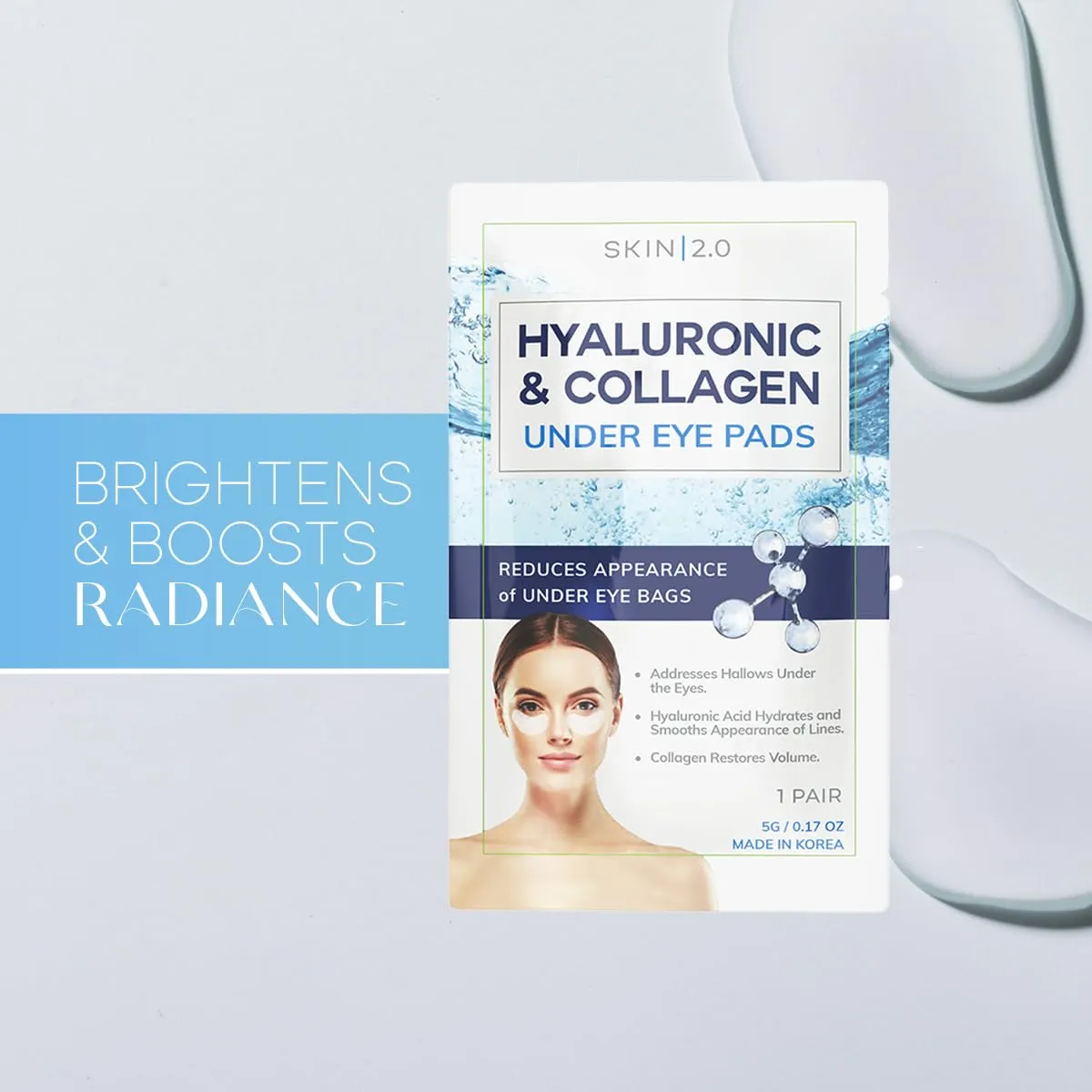 Hyaluronic Acid & Collagen Under Eye Patches - Dermatologist Tested, Hydrating, Reduces Bags & Wrinkles - Anti-Aging, Clean Beauty, Cruelty-Free Korean Skincare for All Skin Types - 15 Pairs