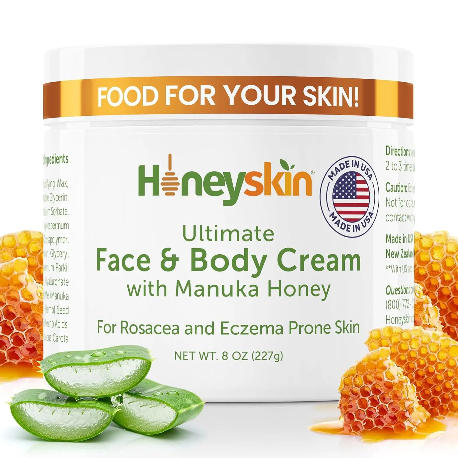 Hydrating Face Moisturizer & Body Cream with Manuka Honey Cream - Organic Face Moisturizer with Honey for Extremely Dry Skin - for Dry & Itchy Skin, Rosacea & Eczema Prone Skin 8oz