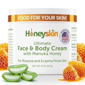 Hydrating Face Moisturizer & Body Cream with Manuka Honey Cream - Organic Face Moisturizer with Honey for Extremely Dry Skin - for Dry & Itchy Skin, Rosacea & Eczema Prone Skin 8oz