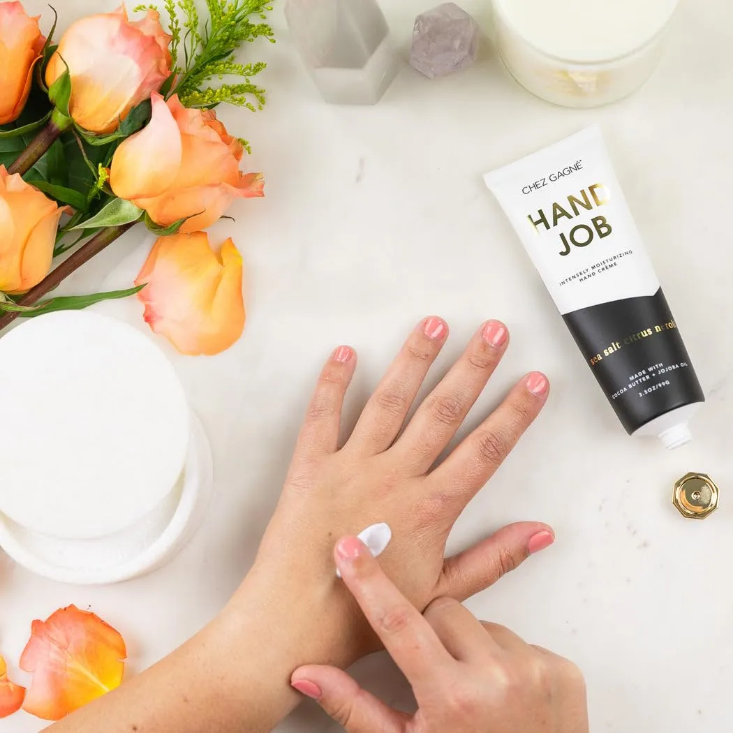Intensely Moisturizing Vegan Hand Cream (3.4oz) Jojoba Oil Cocoa Butter- Non-Greasy, Fast-Absorbing, Made In US - Hand Job - Hand Crème (3.4oz, Sea Salt, Citrus & Neroli)