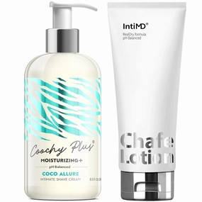 IntiMD Coochy Plus Coco Allure & Chafe Lotion Kit - Intimate Shave Cream Prevents Razor Burn, In-Grown Hair   Anti-Chafe Cream, Anti-Rubbing, Friction for Inner Thighs, Armpit, Running