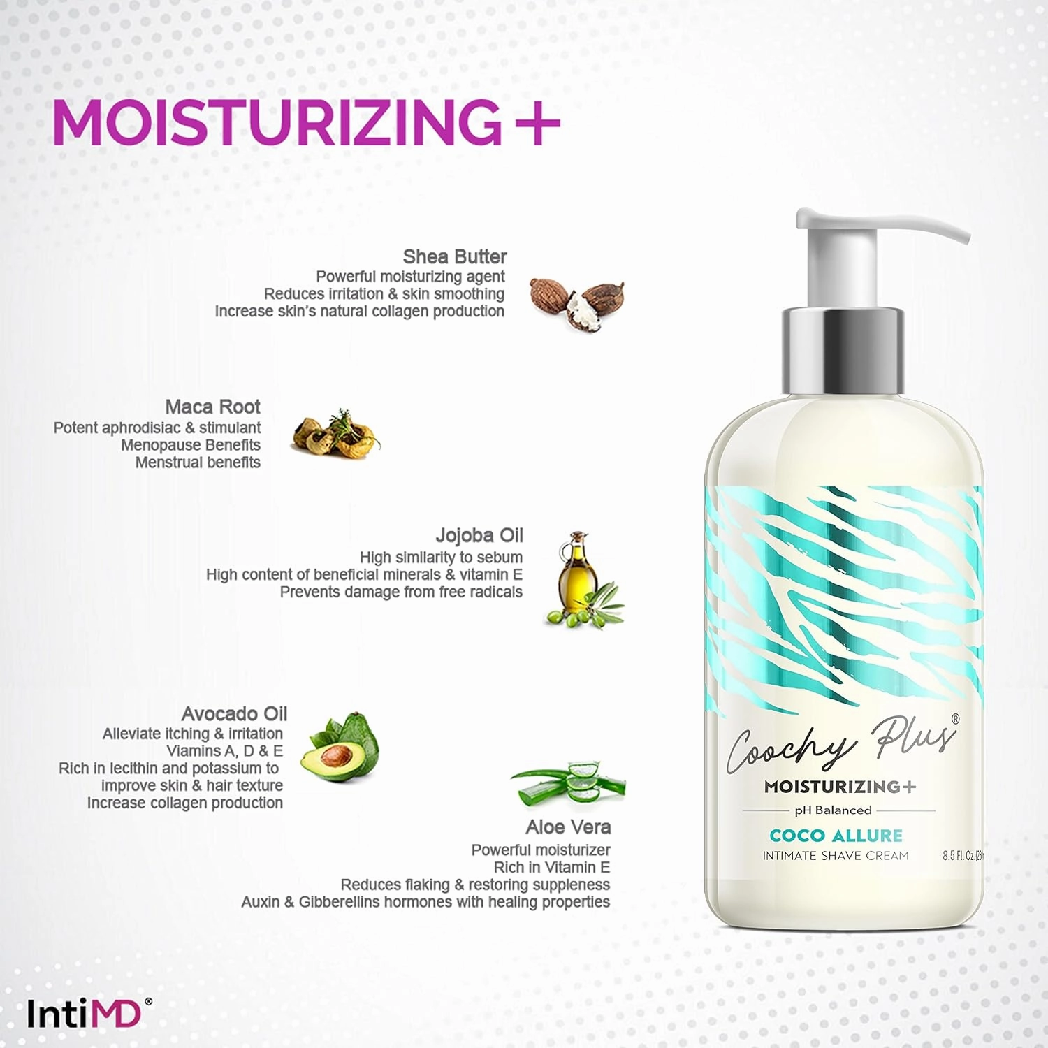 IntiMD Coochy Plus HydroLock Moisturizing   3-Steps Kit Intimate Shave Gift Set: Nouria Pre-Shave Elixir Oil   Coochy Plus Shave Cream Coco Allure   Coochy Plus After Shave Protection Mist
