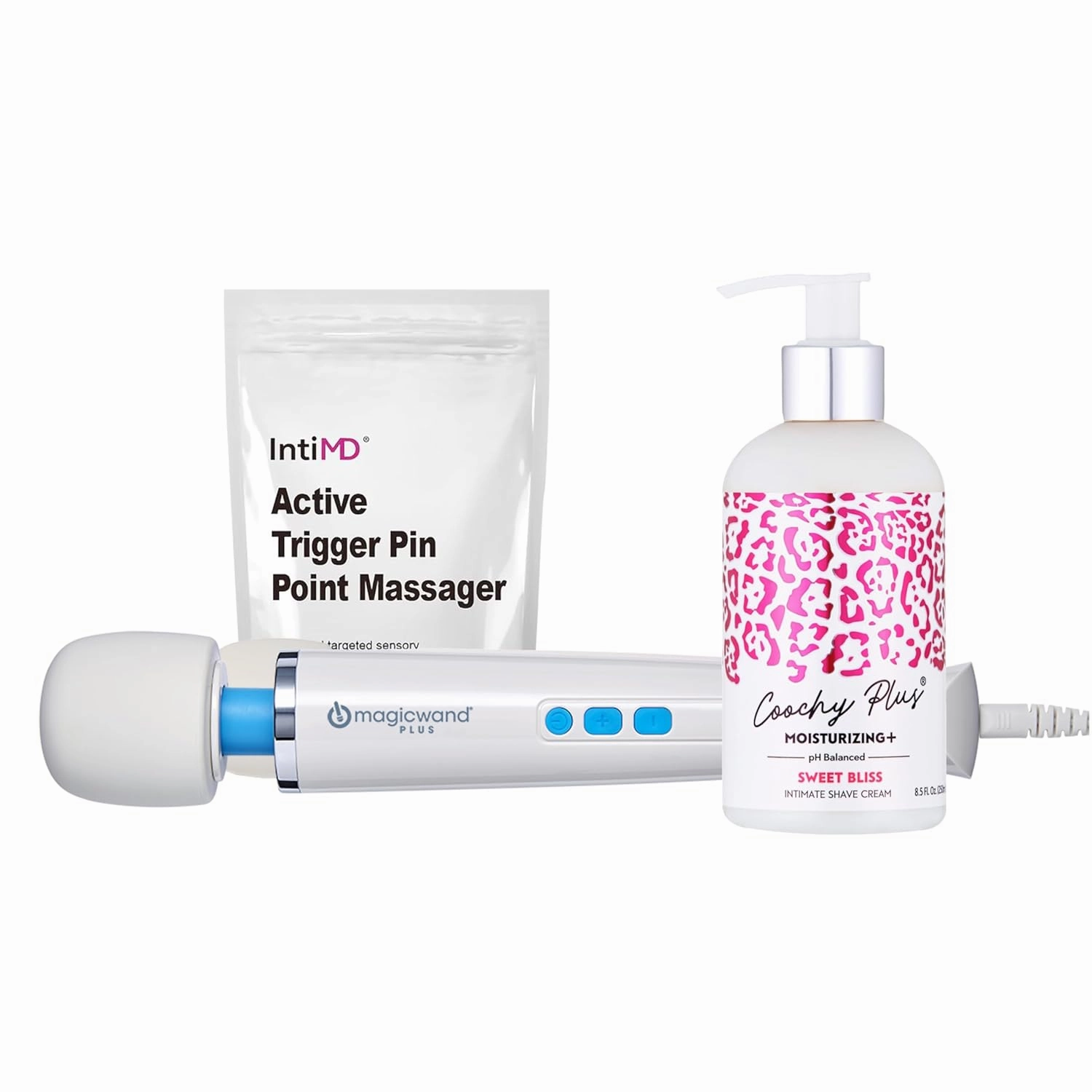 IntiMD Coochy Plus Intimate Shaving Cream SWEET BLISS 8.5 oz. And Magic Wand Plus (HV-265) The Original Personal Massager Along With Free Active Personal Massager