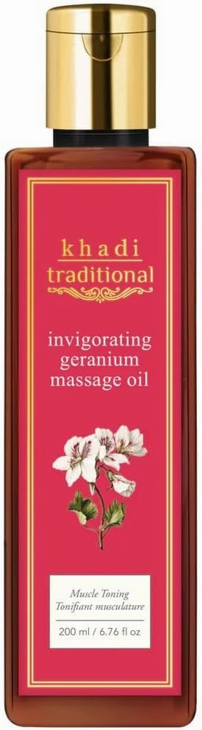 Invigorating Geranium Massage Oil, 6.76 fl oz – Natural Ingredients for Skin & Body Care, Aromatherapy Massage Oil