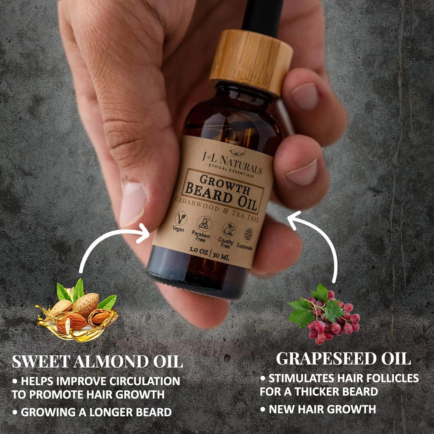 J&L Naturals | Beard Oil for Men | Growth, Grooming, Thicker Hair, Beard Care | 100% Natural Ingredients With Argan Oil, Jojoba Oil, Coconut Oil (1 Fl Oz (Pack of 5), Variety)