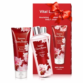 Japanese Cherry Blossom Shower Gel and Body Cream Set - Nourishing and Moisturizing Daily Skincare - 8 fl.oz / 236mL Each (2-Piece Bundle)