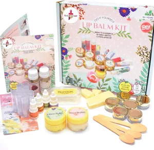 Kalakaram Natural Lip Balm Making Kit - DIY Craft Set for Girls, Teens & Adults - Create 15 Lip Balms with 100% Pure Beeswax, Shea Butter, Kokum Butter, 4 Essential Oils, Vitamin E & Grapeseed Oil