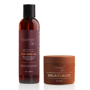 King Cologned Body Butter and Body Oil Bundle | Warm and Sensual Sandalwood & Leather Scent | Infused with Organic Shea & Mango Butters | Moisturizing Formula with All-Day Fragrance