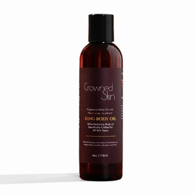 King Cologned Body Oil | Warm and Sensual Scent | Blended with Sandalwood & Leather | Infused with Jojoba and Grapeseed Oil | Moisturizing Formula with All-Day Fragrance | 4oz