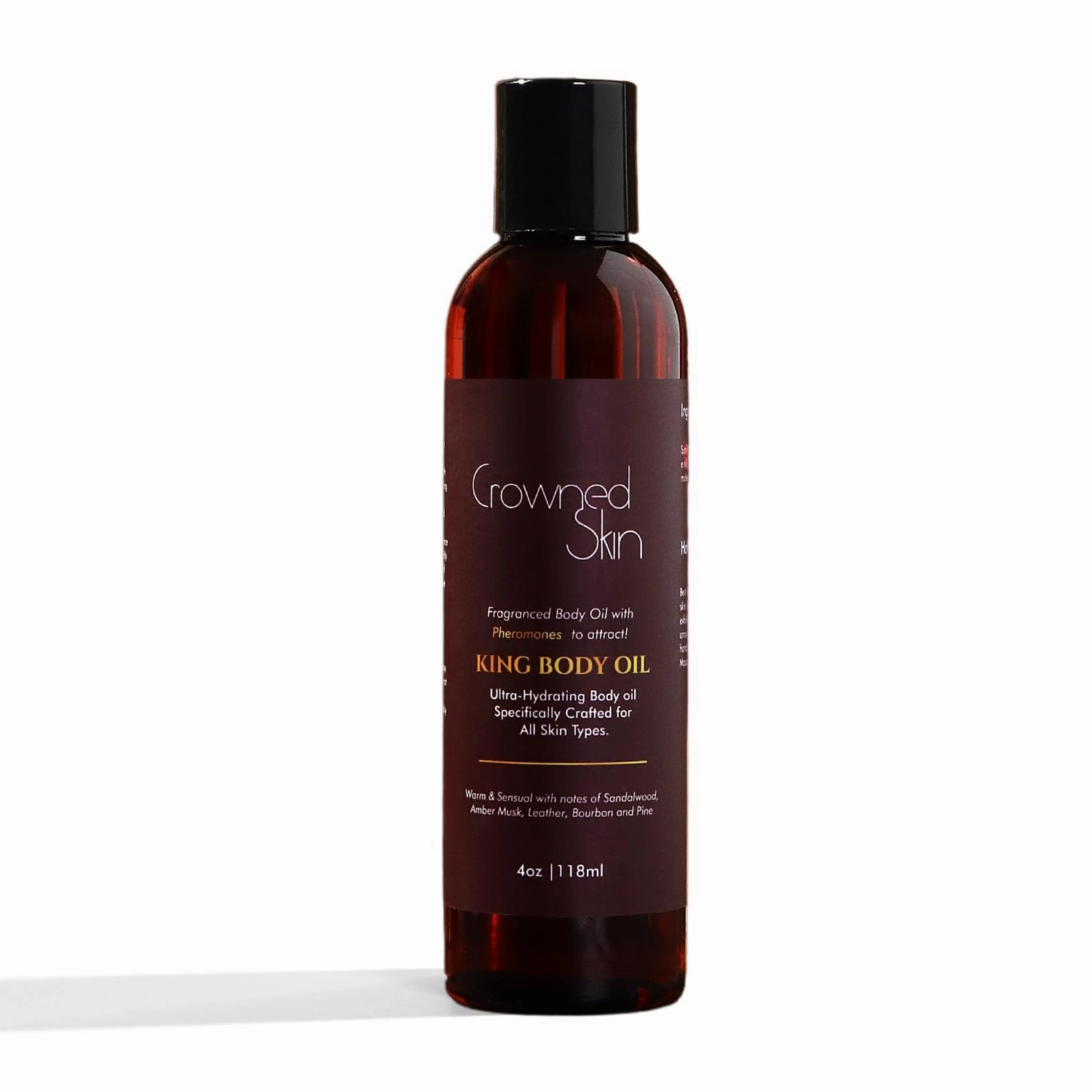 King Cologned Body Oil | Warm and Sensual Scent | Blended with Sandalwood & Leather | Infused with Jojoba and Grapeseed Oil | Moisturizing Formula with All-Day Fragrance | 4oz