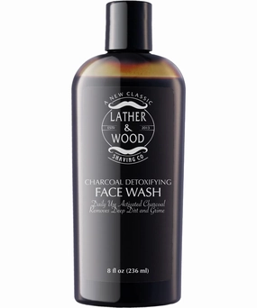 Lather & Wood Shaving Co Mens Activated Charcoal Daily Face Wash - Facial Cleanser for Men - Cool Tingly Sensation that Gently Pulls Daily Buildup of Dirt and Oil from Your Skin - 8 oz