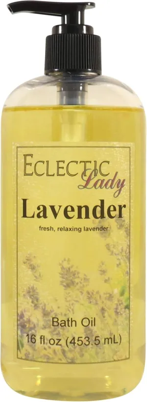 Lavender Bath Oil by Eclectic Lady - Scented Bath Oil - Relaxing & Moisturizing Bathing Oil - Fragrance Body Oil for Dry & Rough Sensitive Skin - Body Daily Nourishing Shower Oil (16 oz)