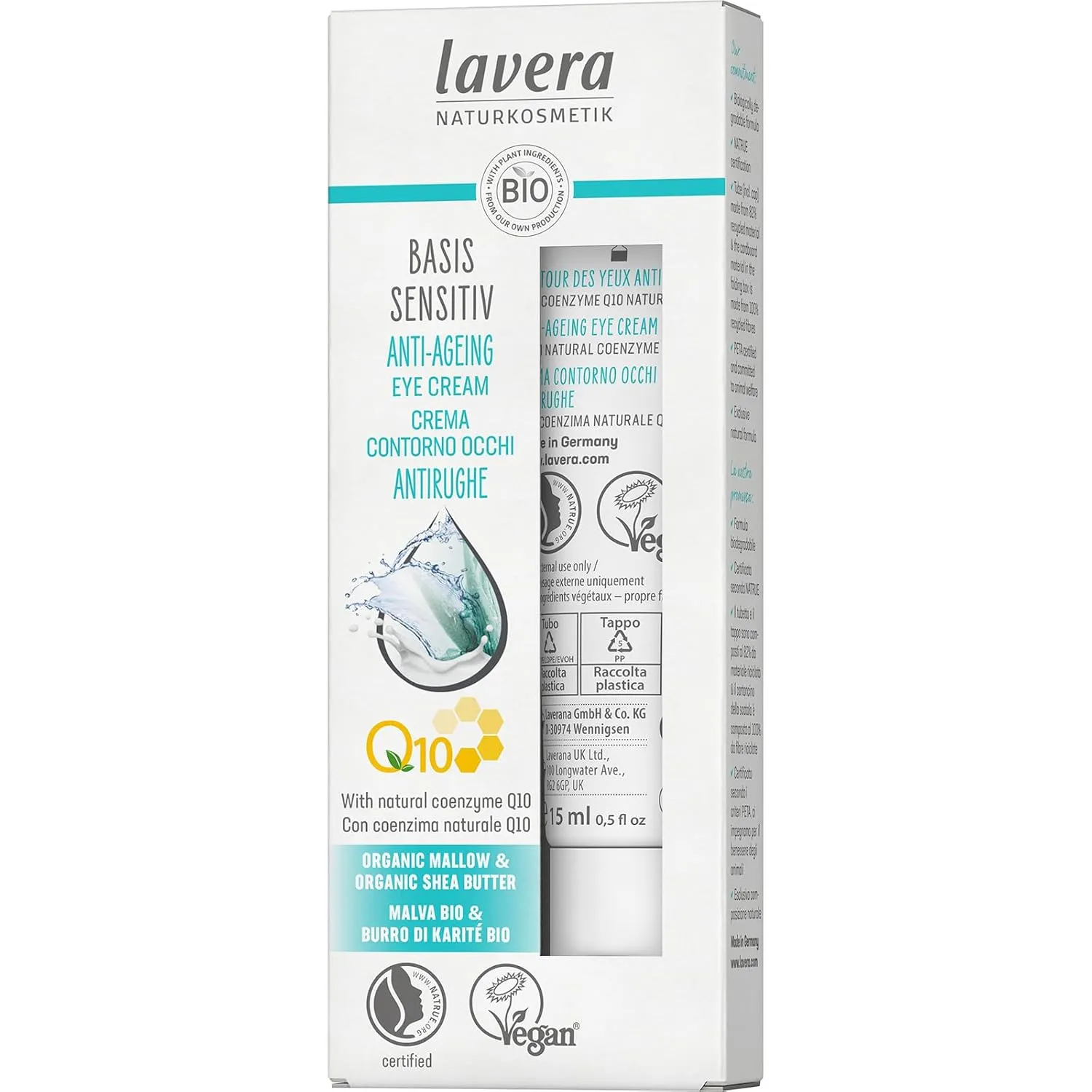 lavera® Anti-Aging Eye Cream with innovative natural composition of coenzyme Q10, Organic Jojoba Oil & Aloe Vera to actively fight wrinkles, fine lines & signs of skin aging for under eyes – 0.5 Oz