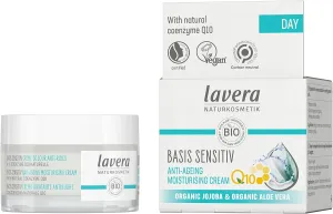 lavera Basis Sensitive Anti Wrinkle Moisturizing Cream - Face Cream with Q10 & Aloe Vera - Moisturizing Facial Cream - Anti Aging Cream - PETA Certified - Vegan - Made in Germany - 1.7 Fl Oz