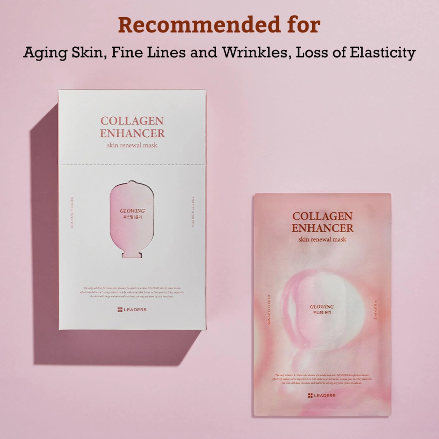 LEADERS Collagen Enhancer Skin Renewal Mask – Boosts Elasticity, Firmness & Hydration for a Plump – Hydrating Face Mask with Hydrolyzed Collagen, Plant Extracts, & Moisture-Rich Formula – 10 Sheets