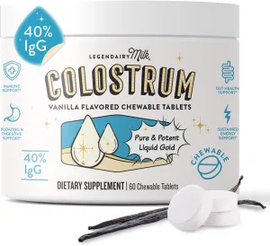 Legendairy Milk Colostrum Supplement - Premium Bovine Colostrum for Humans - IgG Immunoglobulin for Immune Support & Gut Health - Energy & Muscle Recovery - Vanilla Chewable Tablets, 30 Servings