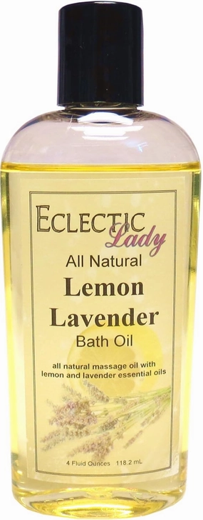 Lemon Lavender Bath Oil by Eclectic Lady - Scented Bath Oil - Relaxing & Moisturizing Bathing Oil - Fragrance Body Oil For Dry & Rough Sensitive Skin - Body Daily Nourishing Shower Oil (4 oz)