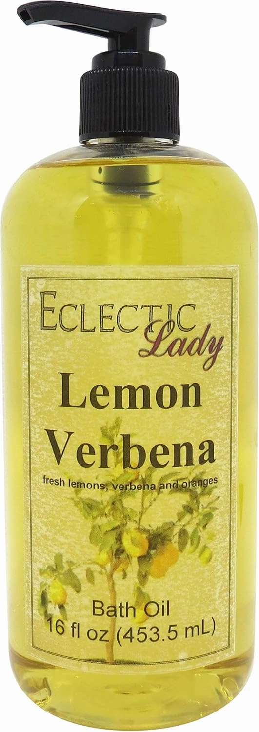 Lemon Verbena Bath Oil by Eclectic Lady - Scented Bath Oil - Relaxing & Moisturizing Bathing Oil - Fragrance Body Oil for Dry & Rough Sensitive Skin - Body Daily Nourishing Shower Oil (16 oz)